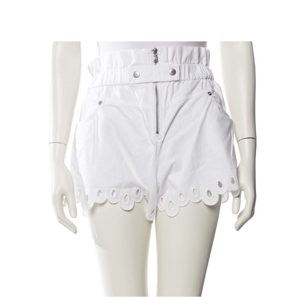 Sea New York Pants - High-Waist White Eyelet Scallop Hem Shorts